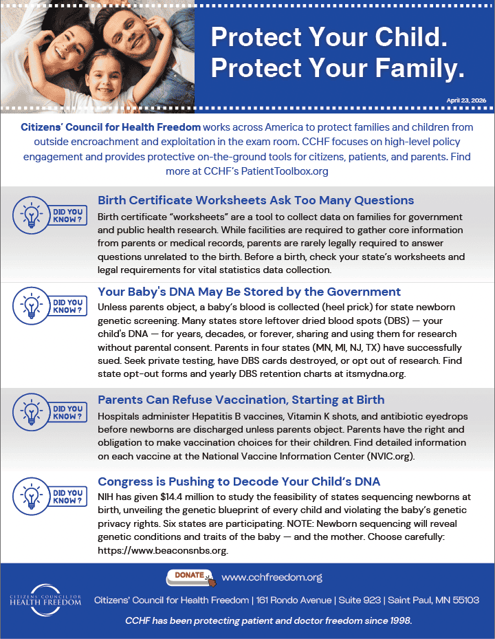 a card with a red and blue sign